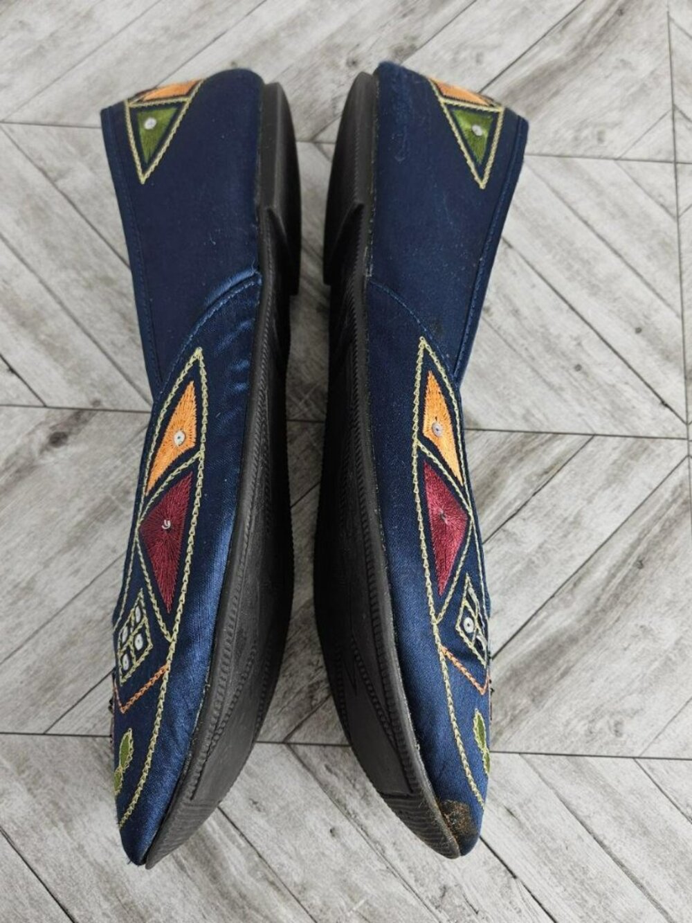 Predictions Womens Embroidered Navy Blue Fabric Flats 8 Slip On Ballet Shoes - Picture 9 of 11